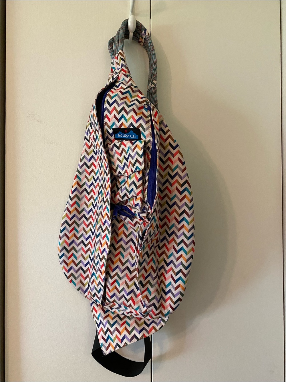 Kavu Multicolor Chevron Sling Backpack - Blue, Red, Green, Purple, Orange